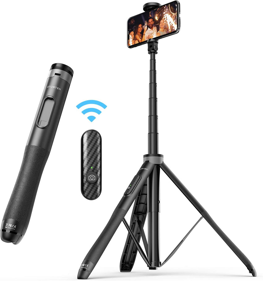 ATUMTEK 51" Selfie Stick Tripod, All in One Extendable Phone Tripod Stand with Bluetooth Remote 360° Rotation for iPhone and Android Phone Selfies, Video Recording, Vlogging, Live Streaming, Black