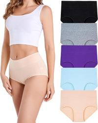 HAVVIS Women's Briefs Underwear Cotton High Waist Tummy Control Panties Rose Jacquard Ladies Panty Multipack