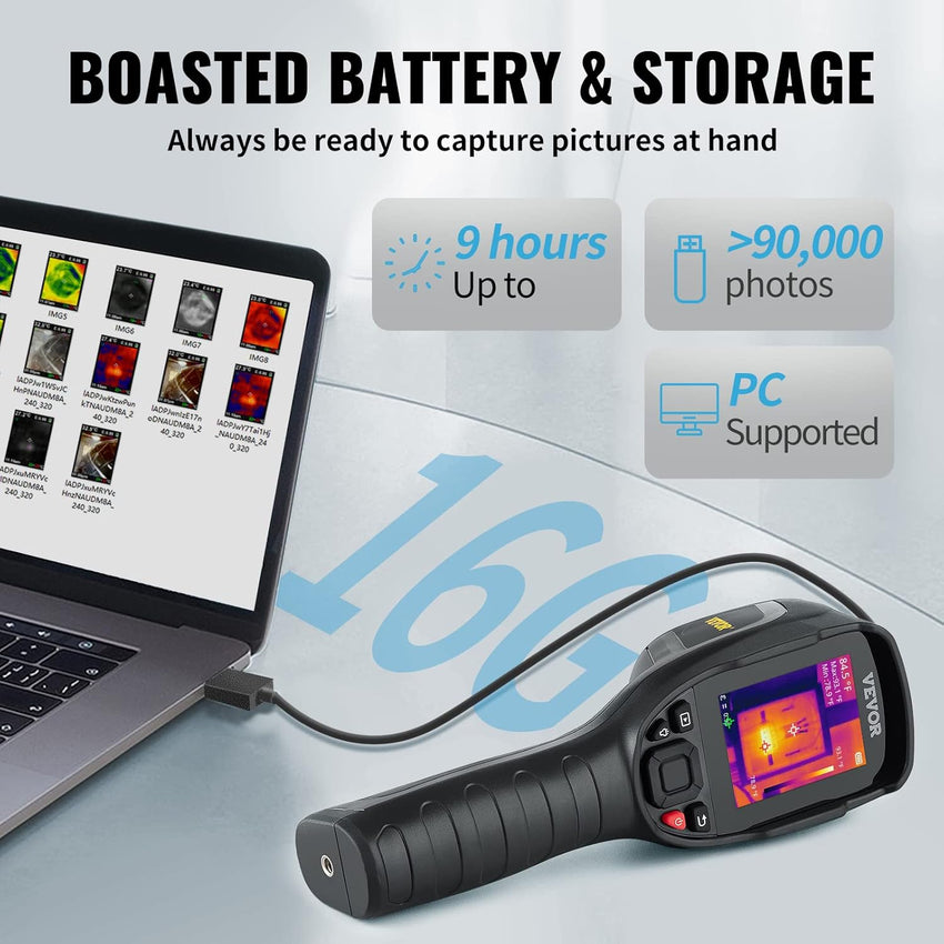 VEVOR Thermal Imaging Camera, 320 x 240 Pixels Super Resolution, 25Hz Refresh Rate Infrared Camera with -4 to 752°F Temperature Range, 32G Built-in SD Card, and Rechargeable Li-ion Battery
