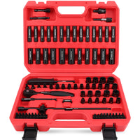 29-Piece 1/2" Drive Impact Socket Set, SAE (3/8 to 1 inch) and Metric (10-24mm) Sizes with Extension Bars Standard Deep Socket Set CR-V Material High Durability Impact Wrench