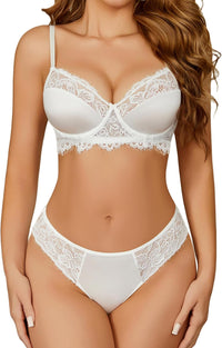 Avidlove Lingerie Sets for Women Sexy Underwire Bra and Pany Set Floral Lace 2 Pieces Underwear Satin Lingerie Outfit
