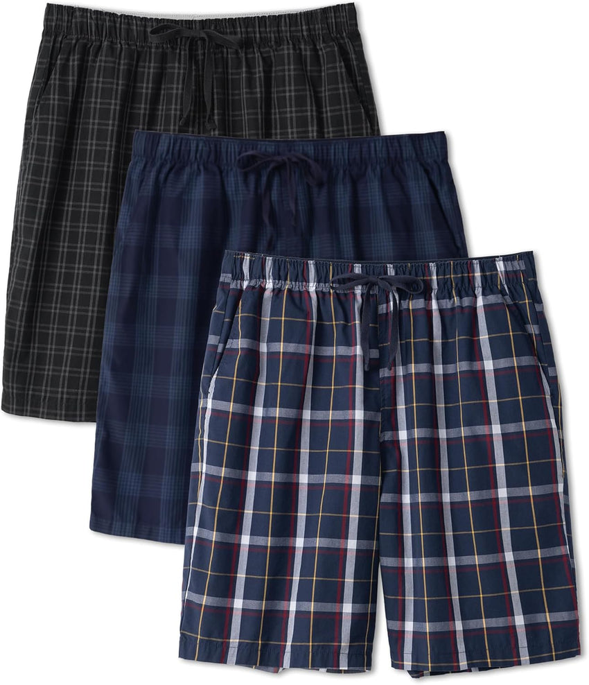 DAVID ARCHY Mens Pajama Pants Soft Cotton Plaid Sleepwear, Comfy Lounge Woven Pajamas Bottoms PJ Pant for Men, 3 pack