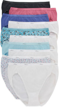 Hanes womens High-cut Panties Pack, High-waisted Briefs, Moisture-wicking Cotton Underwear, 10-pack (Colors May Vary)