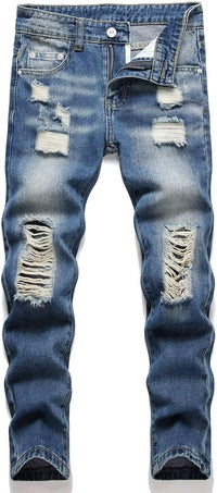 HENGAO Boy's Distressed Ripped Skinny Jeans