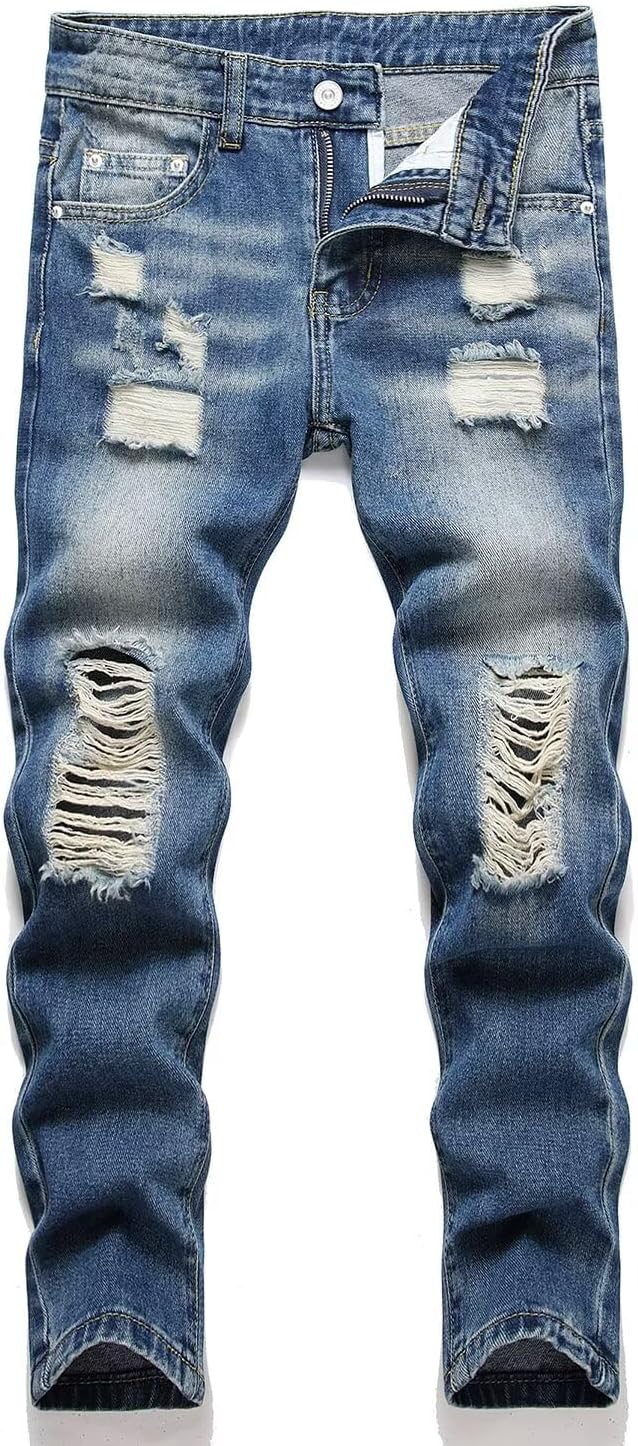 HENGAO Boy's Distressed Ripped Skinny Jeans