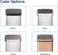 Ninestars Automatic Touchless Infrared Motion Sensor Trash Can, 13 Gal 50L, Stainless Steel Base (Rectangular, Black Lid), Black Trim
