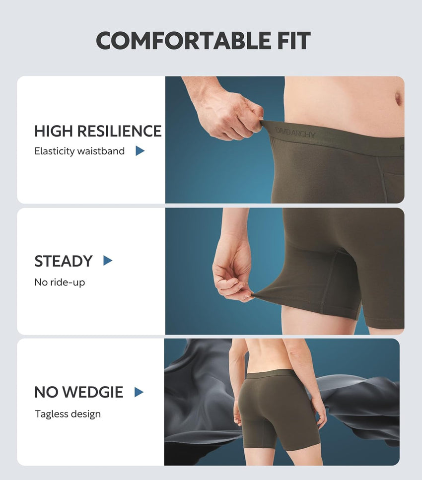 DAVID ARCHY Mens Underwear Cotton Boxer Briefs with Pouch Ultra Moisture Wicking Breathable Soft with Horizontal Fly 3 Pack