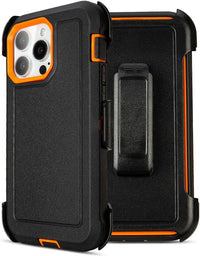 for iPhone 13 Pro Max Case with Clip Belt Holster, Heavy Duty Military Grade Drop Protective Case for iPhone 13 Pro Max 6.7" case (Black+Orange)