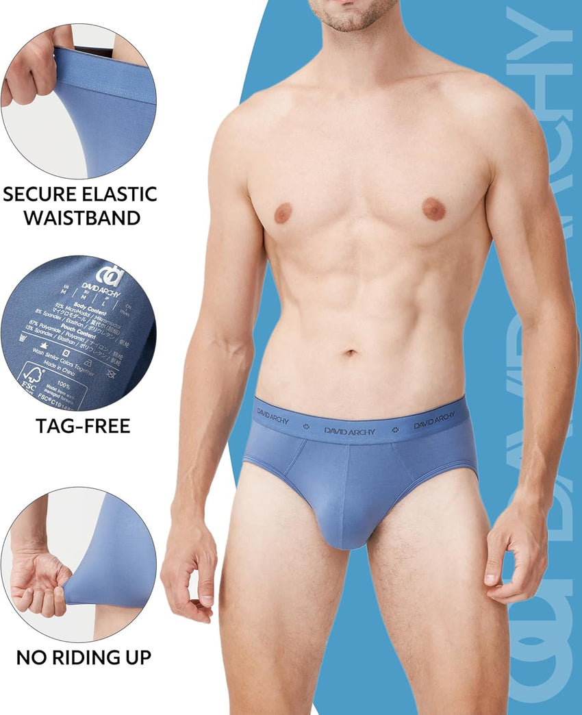 DAVID ARCHY Men's Underwear Ultra Soft Modal Dual Pouch Briefs Support Comfortable lightweight Briefs for Men 4 or 7 Pack