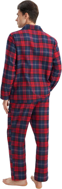 DAVID ARCHY Men's Pajamas Set Flannel Pjs Sets Ultra-Soft Cotton Pajamas for Men Classic Plaid Lounge Set with Roomy Pockets