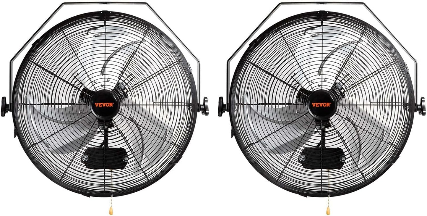 VEVOR 18 inch Wall Mount Fan Waterproof 2 Packs, 3 speed High Velocity 4000 CFM Industrial Wall Fan for Indoor, Commercial, Residential, Warehouse, Greenhouse, Workshop, Basement, Garage,Black
