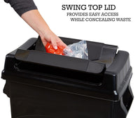 United Solutions Highboy Waste Container with Swing Lid, 23 Gallon, Space Saving Slim Profile and Easy Bag Removal, Handles for Easy Carrying, Indoor/Outdoor Use, Black, 1-Pack.