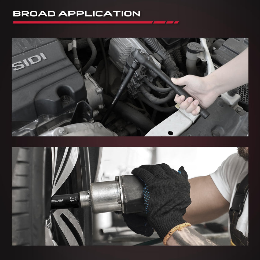 29-Piece 1/2" Drive Impact Socket Set, SAE (3/8 to 1 inch) and Metric (10-24mm) Sizes with Extension Bars Standard Deep Socket Set CR-V Material High Durability Impact Wrench