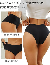 Sth Big High Waisted Seamless Underwear for Women No Show Panties Cheeky Scalloped Edge Bikini Breathable Briefs 6 Pack