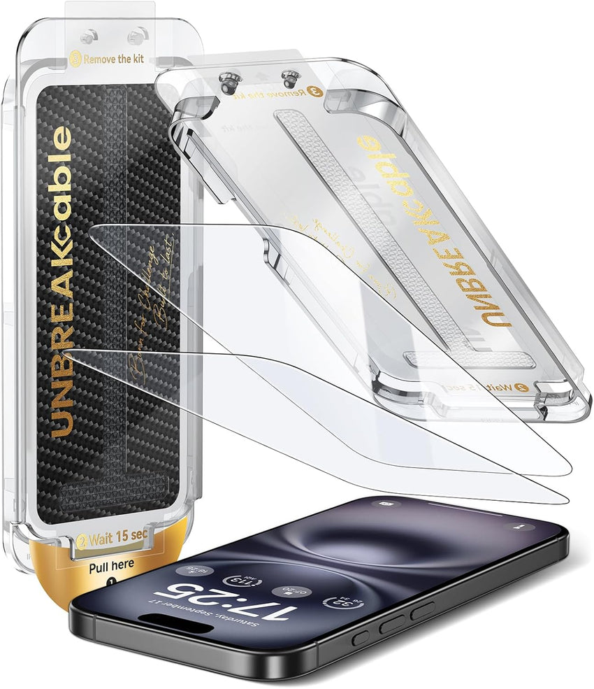 UNBREAKcable Screen Protector for iPhone 16 Pro Max, Pull-To-Protect Easy Installation, Auto Dust-Elimination, 9H+ Military-Grade Tempered Glass, Bubble-Free, Case Friendly, HD Clear, 6.9 Inch, 2 Pack