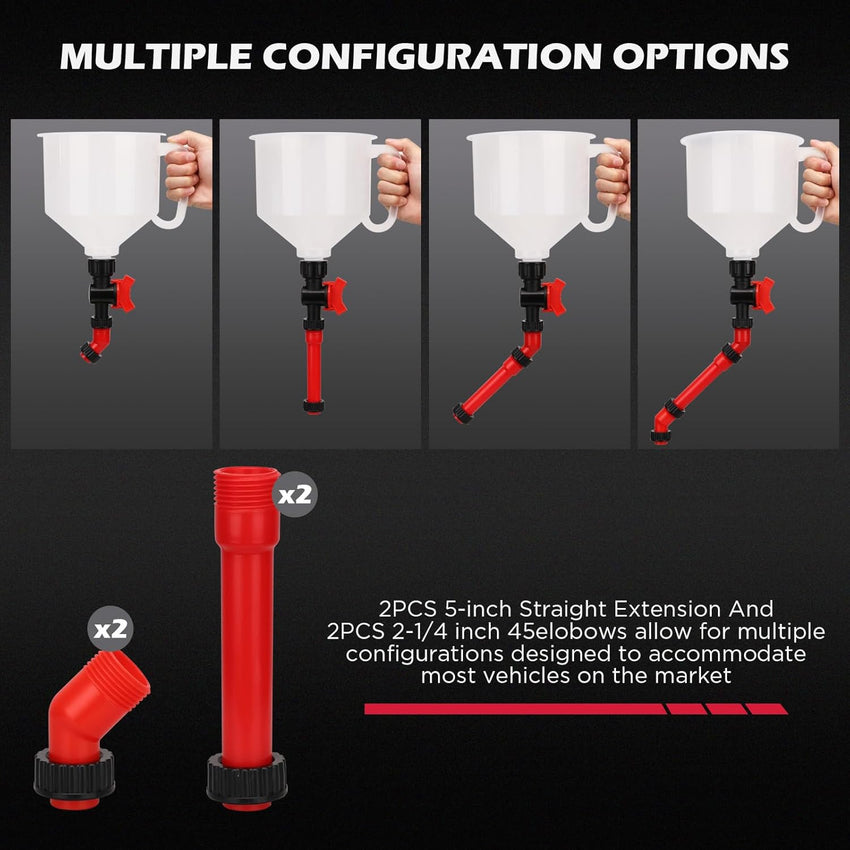 22-Piece No-Spill Coolant Filling Funnel Kit and Siphon Hose Pump, Radiator Coolant Filling Spill-Proof Funnel Kit with Adapters, Extensions, PVC Hose, Engine Oil Funnels, Towel for Universal Vehicle