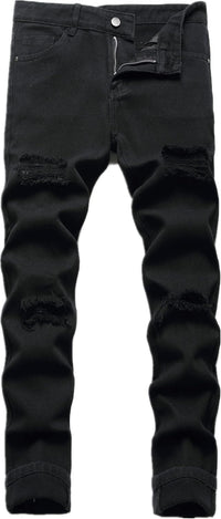 Boy's Skinny Fit Ripped Destroyed Distressed Stretch Slim Jeans Pants