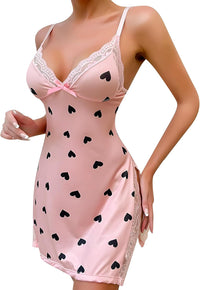 Sexy Night Gowns for Women Babydoll Lingerie Dress Lace Trim Sleep Dress Chemise Nightgowns Side Split Nighty