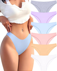 6 Pack Cotton Underwear for Women Cute Low Rise Bikini Panties High Cut Breathable Sexy Hipster Womens Cheeky S-XL