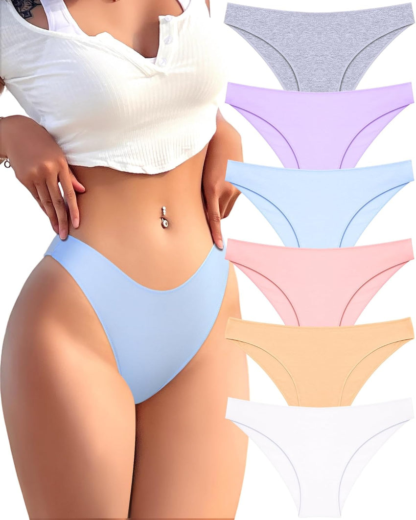 6 Pack Cotton Underwear for Women Cute Low Rise Bikini Panties High Cut Breathable Sexy Hipster Womens Cheeky S-XL