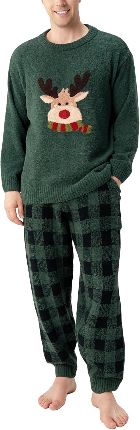 DAVID ARCHY Mens Pajamas Set Ultra-Soft Fleece Pajamas Warm Sleepwear Long Sleeve Lounge Set with Pockets