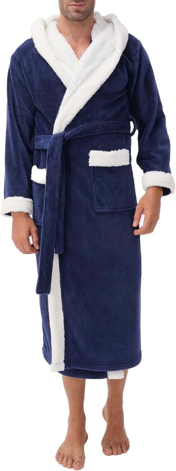 DAVID ARCHY Men's Soft Fleece Plush Robe Full Length Long Bathrobe