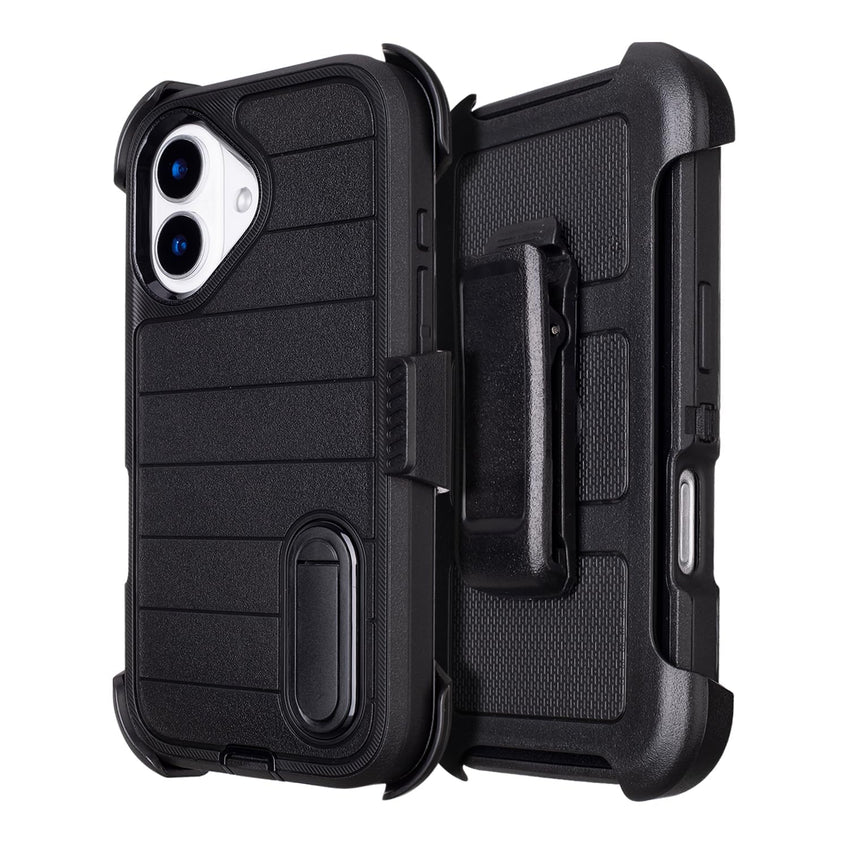 Black for iPhone 16 Case with Belt Clip Holster, Heavy Duty Rugged Military Grade Shockproof Case for iPhone 16 Case Protective Cover with Kickstand 6.1 Inch