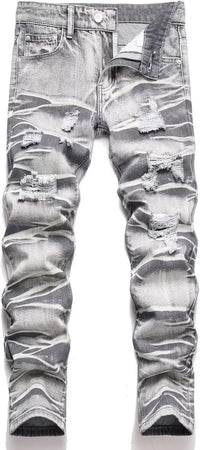 HENGAO Boy's Distressed Ripped Skinny Jeans