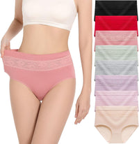 HAVVIS Women's Briefs Underwear Cotton High Waist Tummy Control Panties Rose Jacquard Ladies Panty Multipack