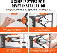 VEVOR Rivet Nut Tool, 16 inch Rivnut Tool Kit with 13PCS Metric and SAE Mandrels, 186PCS Rivet Nuts, Semi-auto Retraction, M3, M4, M5, M6, M8, M10, M12, 1/4-20, 5/16-18, 3/8-16, 1/2-13, 8-32, 10-24