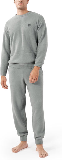 DAVID ARCHY Mens Pajamas Set Ultra-Soft Fleece Pajamas Warm Sleepwear Long Sleeve Lounge Set with Pockets
