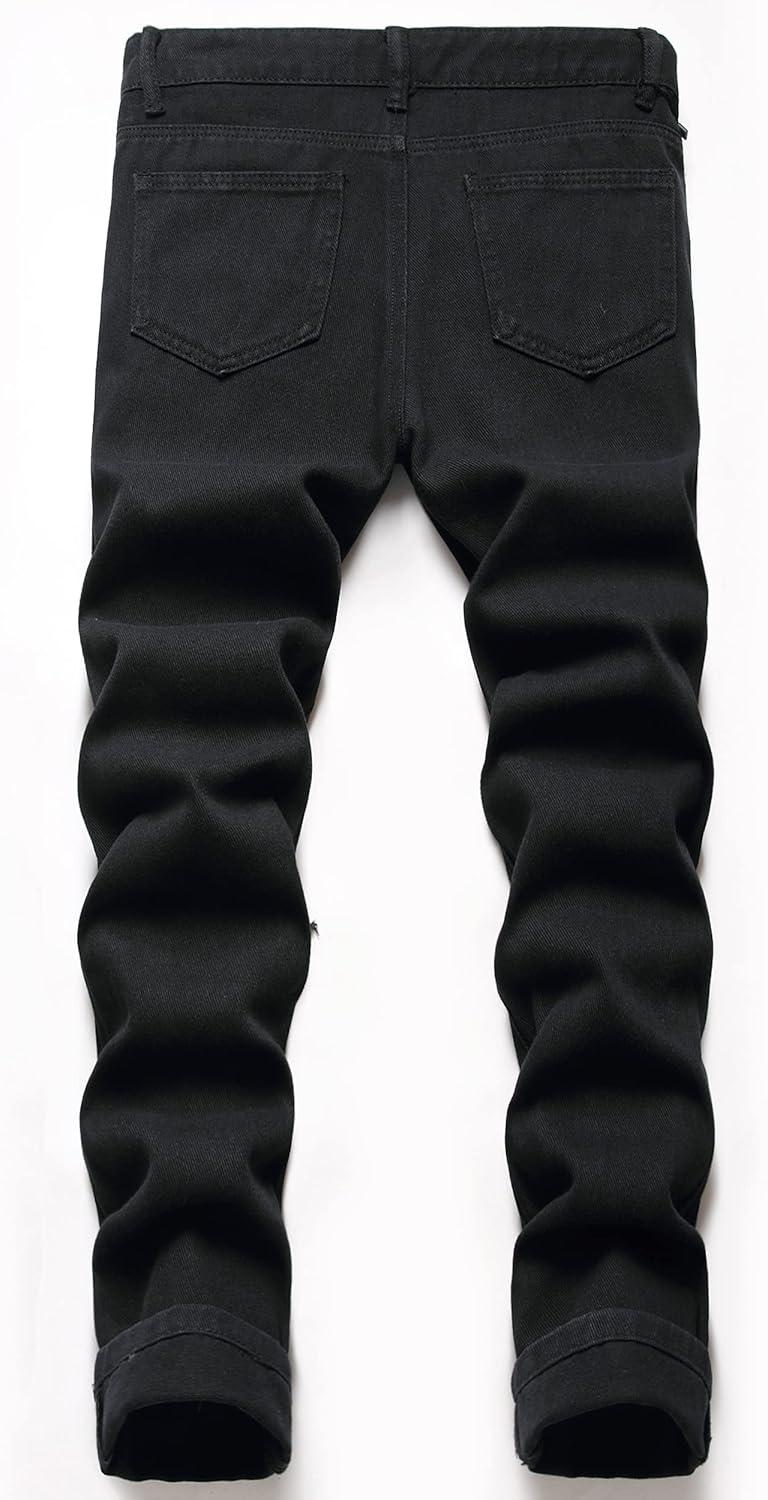 Boy's Skinny Fit Ripped Destroyed Distressed Stretch Slim Jeans Pants