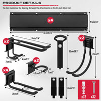 48" Heavy Duty Garage Wall Organizer, Wall Mount Tool Storage Rack with Adjustable Hooks, Garden Tool Organizer Hold Up to 300lbs, Easy Installation (3 Panels, 8 Hooks, 3 Straps)