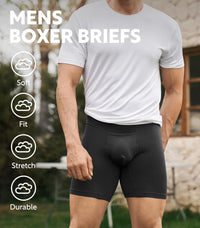 DAVID ARCHY Mens Underwear Cotton Boxer Briefs with Pouch Ultra Moisture Wicking Breathable Soft with Horizontal Fly 3 Pack