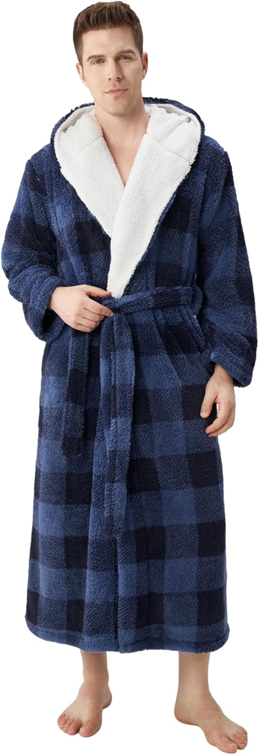 DAVID ARCHY Men's Soft Fleece Plush Robe Full Length Long Bathrobe