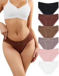 LEVAO Womens Underwear Cotton Cheeky Bikini Panties for Women Lace Stretch Hipster Ladies Briefs Multipack S-XXL
