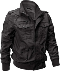 7DAY'S Men's Cotton Lightweight Multi Pockets Zip Front Stand Collar Military Jackets Windbreaker