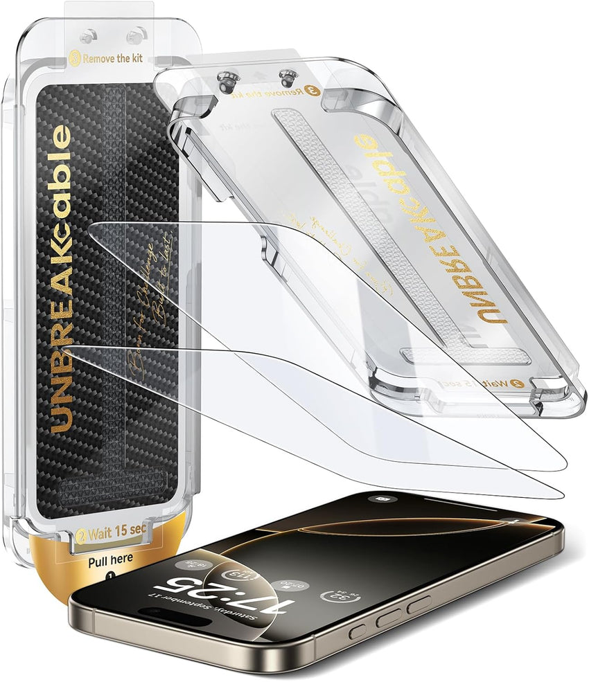 UNBREAKcable Screen Protector for iPhone 16 Pro Max, Pull-To-Protect Easy Installation, Auto Dust-Elimination, 9H+ Military-Grade Tempered Glass, Bubble-Free, Case Friendly, HD Clear, 6.9 Inch, 2 Pack