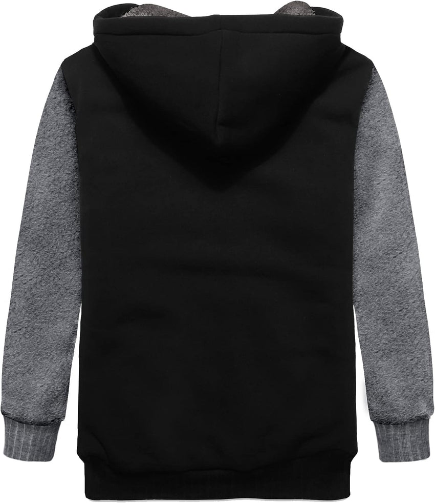 SWISSWELL Hooded Jacket for Boys Full Zip Ultra Soft Sherpa Fleece Hoodie Sweatshirt for Kids School Hooded Outerwear