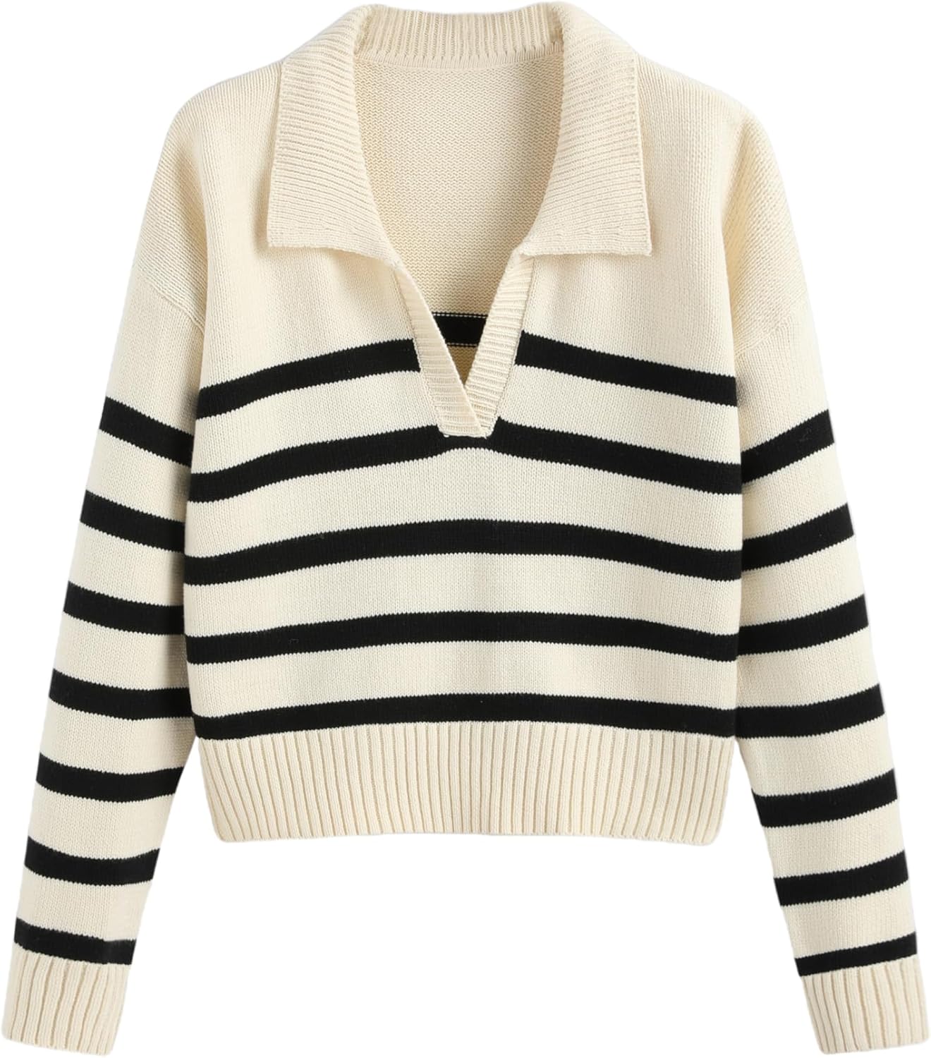 CIDER Women’s Polo Sweater Striped Collared Lightweight Long Sleeve V Neck Pullover Fall Sweater Tops 2025