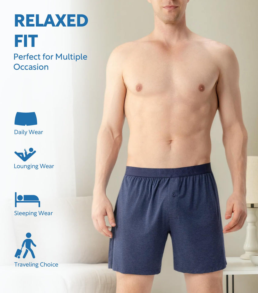 DAVID ARCHY Mens Boxers Soft Rayon Made from Bamboo Boxers for Men Pack Loose Underwear Cooling Mens Boxer Shorts