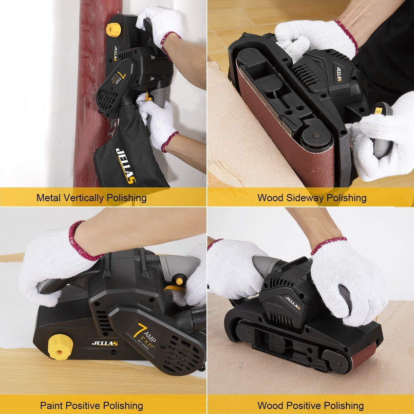 Jellas 7Amp Belt Sander 3 Ć 21-Inch with Dust Bag, Bench Sander with Variable-speed Control, 2 in 1 Vacuum Adapter, 10 Feet (3 Meters) Length Power Cord, Belt Sanders for Woodworking