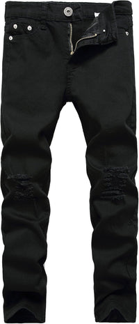Boy's Skinny Fit Ripped Destroyed Distressed Stretch Slim Jeans Pants