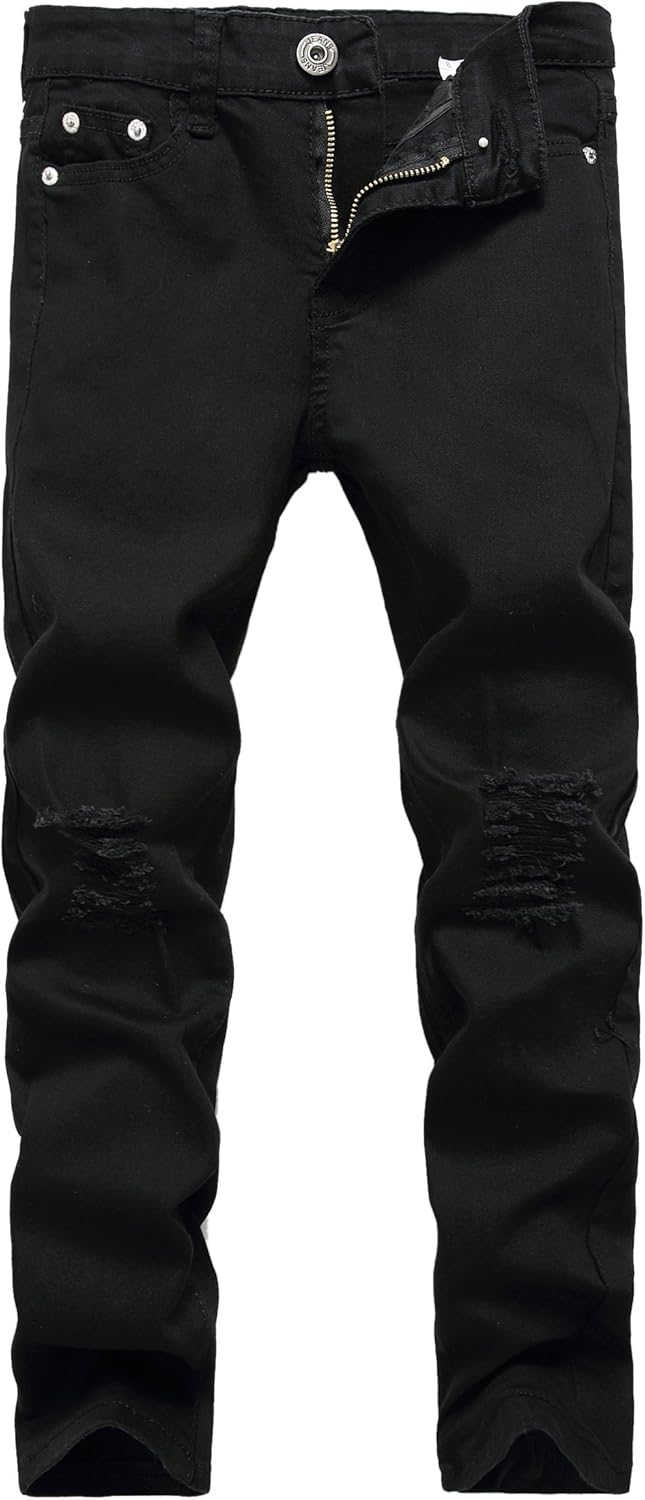 Boy's Skinny Fit Ripped Destroyed Distressed Stretch Slim Jeans Pants
