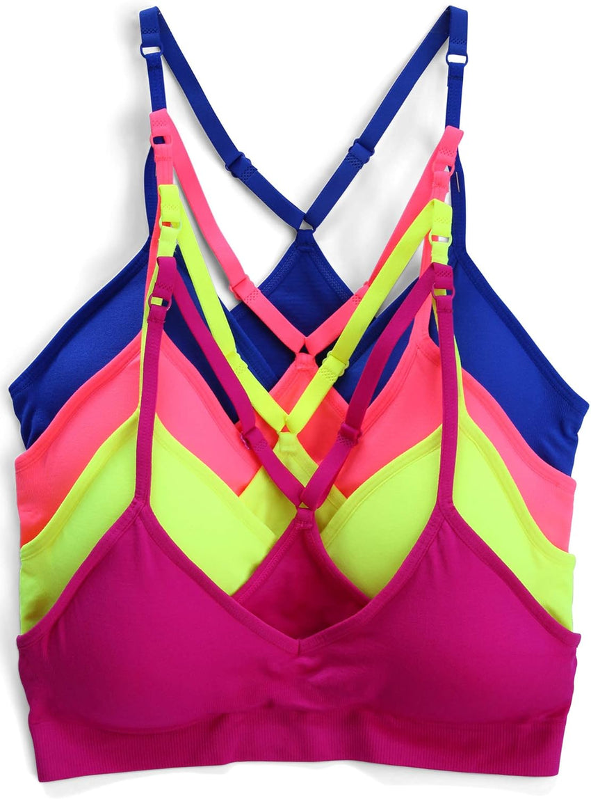 Kalon Women’s 4 Pack Racerback Sports Bralette Seamless Wireless Comfort Bra