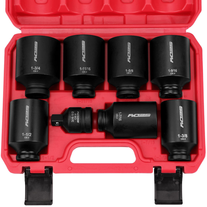 29-Piece 1/2" Drive Impact Socket Set, SAE (3/8 to 1 inch) and Metric (10-24mm) Sizes with Extension Bars Standard Deep Socket Set CR-V Material High Durability Impact Wrench