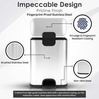 13 Gallon/50 L Trash Can with Lid - Rectangular Smudge-Resistant Kitchen Trash Can With Soft-Close Foot Pedal - Stainless Steel Garbage Can for Kitchen, Bathroom, or Office - Indoor and Outdoor Use