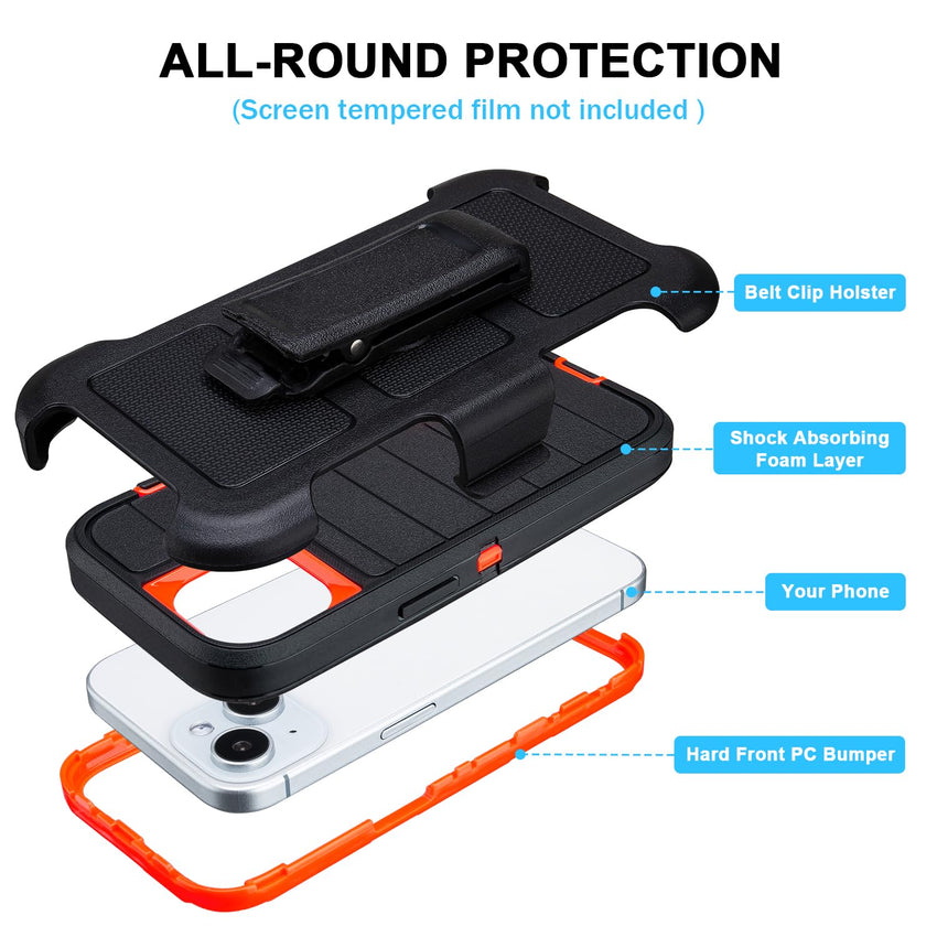 for Black Case iPhone 14 Case with Belt Clip, for Shockproof Case iPhone 14 Heavy Duty,3 Layers of Sturdy,Anti-Drop,Military-Grade Defender Cover for iPhone 14 Case Black