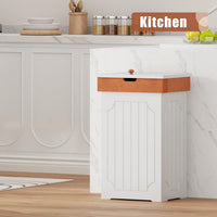 Function Home Trash Can Cabinet, 13 Gallon Kitchen Garbage Can, Wooden Recycling Trash Bin, Dog Proof Trash Can, Trash Cabinet with Lid for Home Kitchen Bathroom, White