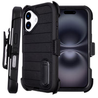 Black for iPhone 16 Case with Belt Clip Holster, Heavy Duty Rugged Military Grade Shockproof Case for iPhone 16 Case Protective Cover with Kickstand 6.1 Inch